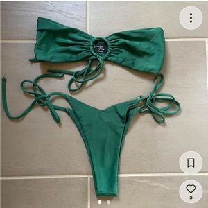 VINCIJA drawstring V set bikini in shimmer emerald green